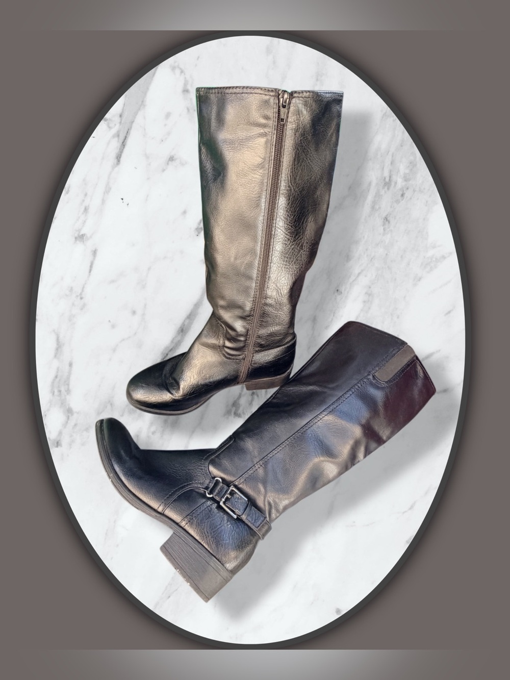 Tall, black Riding Boots with Buckle Accent